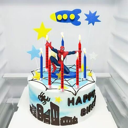 12 Pcs Spider Themed Birthday Candles Cake Candels in Holders Spider Web Cake Topper for Racing Cars Party Decoration Baby Shower Halloween Party in Saudi Arabia