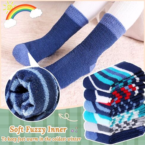 Kids Fuzzy Slipper Socks with Grips Children Boys Girls Toddlers Non Slip Warm Winter Cozy Fluffy Thermal Cute Socks 6 Pairs in Saudi Arabia