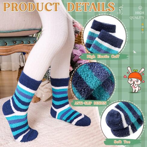 Kids Fuzzy Slipper Socks with Grips Children Boys Girls Toddlers Non Slip Warm Winter Cozy Fluffy Thermal Cute Socks 6 Pairs in Saudi Arabia