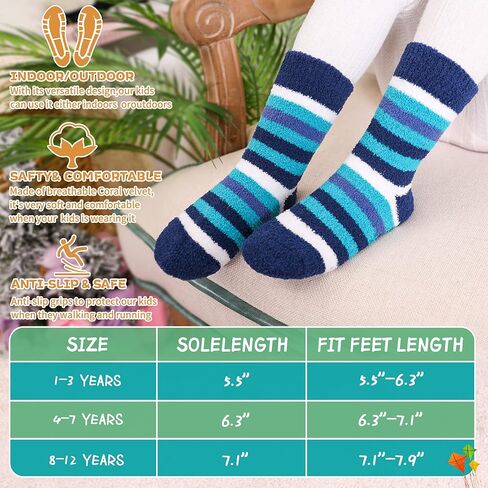 Kids Fuzzy Slipper Socks with Grips Children Boys Girls Toddlers Non Slip Warm Winter Cozy Fluffy Thermal Cute Socks 6 Pairs in Saudi Arabia
