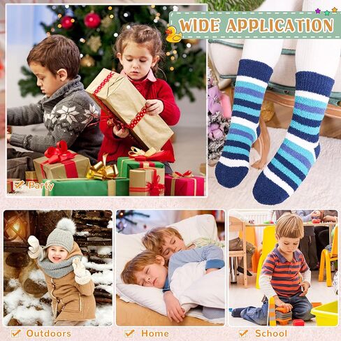 Kids Fuzzy Slipper Socks with Grips Children Boys Girls Toddlers Non Slip Warm Winter Cozy Fluffy Thermal Cute Socks 6 Pairs in Saudi Arabia