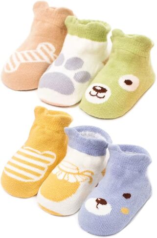 6 أزواج من جوارب Kisgyst للكاحل من القطن للأطفال غير قابلة للانزلاق مع نعل غير قابل للانزلاق للأطفال حديثي الولادة والأولاد والبنات in Kuwait
