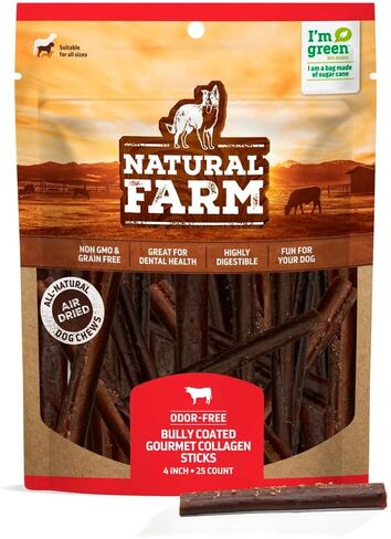 أعواد كولاجين الذواقة المغلفة من ناتشورال فارم (4 بوصات، 25 عبوة) - مغلفة بلحوم البقر الحقيقية، 95% من الكولاجين الطبيعي للمضغ للكلاب، تدعم المفاصل الصحية والجلد والفرو - الأفضل للكلاب الصغيرة والمتوسطة in Kuwait