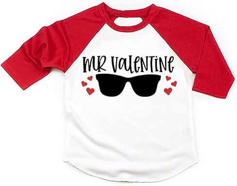 قميص عيد الحب للأولاد الصغار، نظارات شمسية Mr Valentines، ملابس قطنية كاجوال بأكمام 3/4 بأكمام راجلان in Kuwait