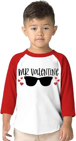 قميص عيد الحب للأولاد الصغار، نظارات شمسية Mr Valentines، ملابس قطنية كاجوال بأكمام 3/4 بأكمام راجلان in Kuwait