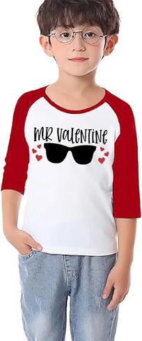 قميص عيد الحب للأولاد الصغار، نظارات شمسية Mr Valentines، ملابس قطنية كاجوال بأكمام 3/4 بأكمام راجلان in Kuwait