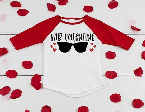 قميص عيد الحب للأولاد الصغار، نظارات شمسية Mr Valentines، ملابس قطنية كاجوال بأكمام 3/4 بأكمام راجلان in Kuwait