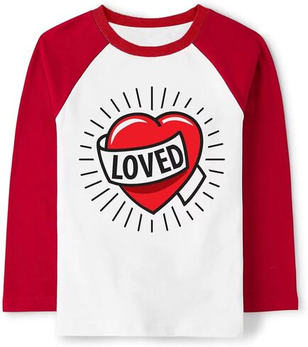 Mrocioa Toddler Boy Girls Loved Heart Valentine's Day Kids Raglan Long Sleeve Shirt 1-7 Years in Kuwait