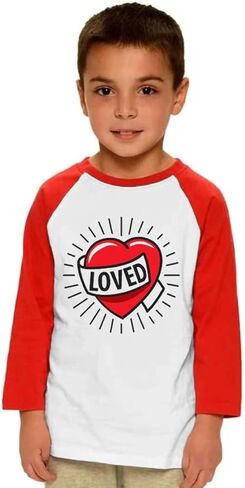 Mrocioa Toddler Boy Girls Loved Heart Valentine's Day Kids Raglan Long Sleeve Shirt 1-7 Years in Kuwait