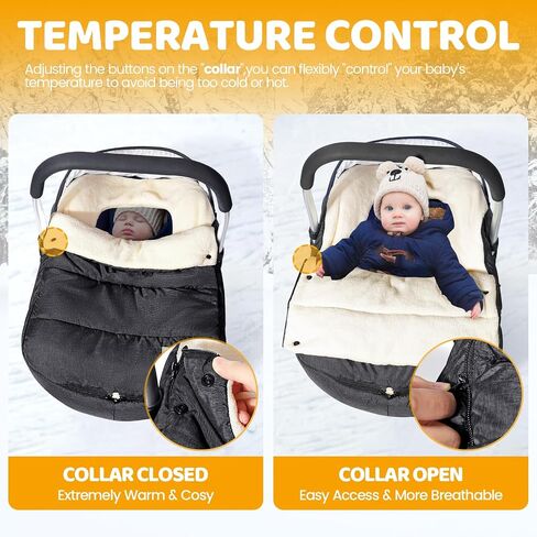 Orzbow Baby Winter Car Seat Cover, Coral Fleece, Universal Fit, Black | Waterproof Carseat Cover with Adjustable Collar for Infant Boys Girls, Zipper Design, Warm Detachable and Machine Washable in Saudi Arabia