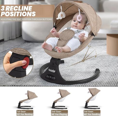 أرجوحة أطفال، أرجوحة أطفال كهربائية للرضع، أرجوحة بلوتوث للطفل من عمر 0 ​​إلى 9 أشهر مع مكبر صوت موسيقي، أرجوحة للرضع مع جهاز تحكم عن بعد (رمادي) in Kuwait