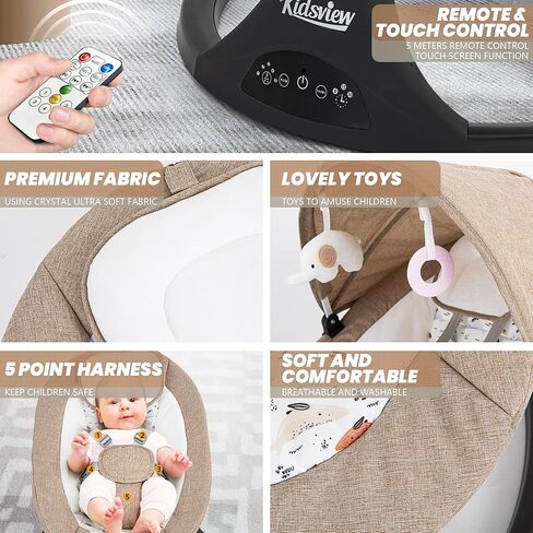 أرجوحة أطفال، أرجوحة أطفال كهربائية للرضع، أرجوحة بلوتوث للطفل من عمر 0 ​​إلى 9 أشهر مع مكبر صوت موسيقي، أرجوحة للرضع مع جهاز تحكم عن بعد (رمادي) in Kuwait