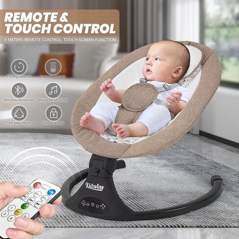 أرجوحة أطفال، أرجوحة أطفال كهربائية للرضع، أرجوحة بلوتوث للطفل من عمر 0 ​​إلى 9 أشهر مع مكبر صوت موسيقي، أرجوحة للرضع مع جهاز تحكم عن بعد (رمادي) in Kuwait