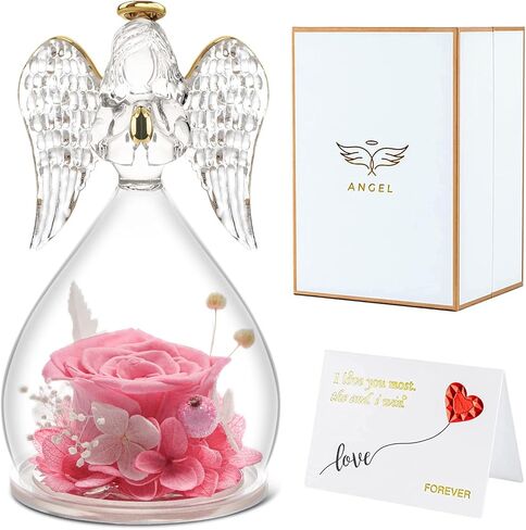 Miofula Angel Rose هدايا عيد ميلاد للنساء، وردة محفوظة في تماثيل ملائكة زجاجية هدايا للأم والجدة والزوجة، هدايا ورود حقيقية إلى الأبد لها في عيد الميلاد وعيد الحب وعيد الشكر in Kuwait