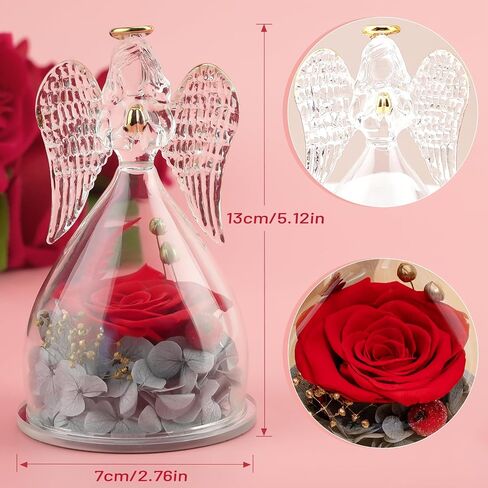 Miofula Angel Rose هدايا عيد ميلاد للنساء، وردة محفوظة في تماثيل ملائكة زجاجية هدايا للأم والجدة والزوجة، هدايا ورود حقيقية إلى الأبد لها في عيد الميلاد وعيد الحب وعيد الشكر in Kuwait