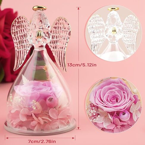 Miofula Angel Rose هدايا عيد ميلاد للنساء، وردة محفوظة في تماثيل ملائكة زجاجية هدايا للأم والجدة والزوجة، هدايا ورود حقيقية إلى الأبد لها في عيد الميلاد وعيد الحب وعيد الشكر in Kuwait
