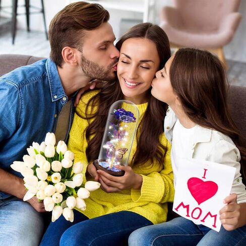 WOKEISE Rose Gifts for Women,Light Up Preserved Rose Flower Butterfly in Glass Dome,Personalized Birthday Gifts for Mom,Wife,Grandma,Girlfriend,Teenage Girls,Silver in Kuwait