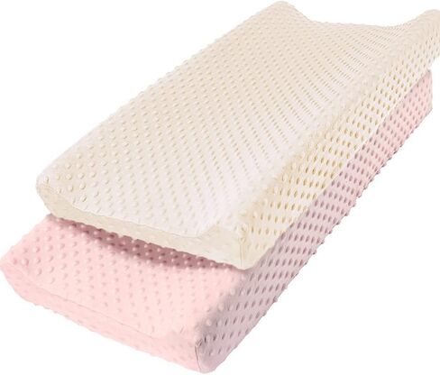 Owlowla 2Pack Changing Pad Cover Soft Minky Table Sheets Baby Boys Girls | Breathable Fabric,Fits Standard Changing Pads,Cover Only,Machine Washable,Nursery Room Decor,Pink&Cream in Saudi Arabia