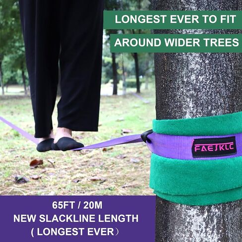 Slackline Kit for Kids Zipline Accessories 65ft Zip Line Ninja Warrior Slackline Tight Rope Line for Kids and Adult Backyard Training Equipment for Outside in Kuwait