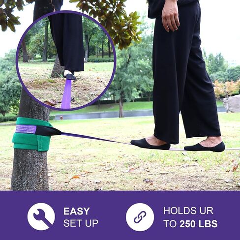 Slackline Kit for Kids Zipline Accessories 65ft Zip Line Ninja Warrior Slackline Tight Rope Line for Kids and Adult Backyard Training Equipment for Outside in Kuwait