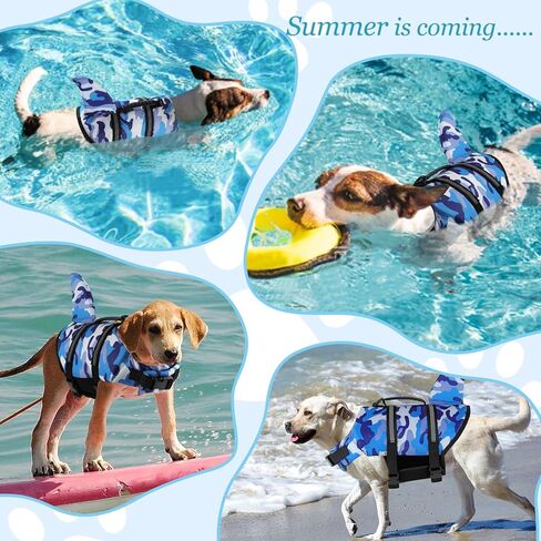 Fragralley Dog Life Jacket Shark, Dog Life Vest Adjustable Ripstop, Dog Swimming Safety Vest with Superior Buoyancy & Rescue Handle for Small Medium Large Dogs, Swim, Pool, Beach, Boating in Kuwait
