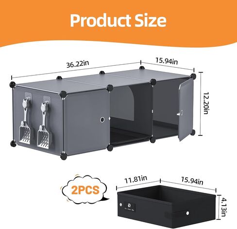 حاوية صندوق فضلات القطط من سنوغهوم مع مغرفة فضلات القطط، واقي من صندوق فضلات القطط المخفي، حمام خصوصية مخفي للقطط مع باب للقطط (صندوق فضلات القطط متضمن)، 15.94 بوصة طول × 11.81 بوصة عرض × 12.2 بوصة طول in Kuwait