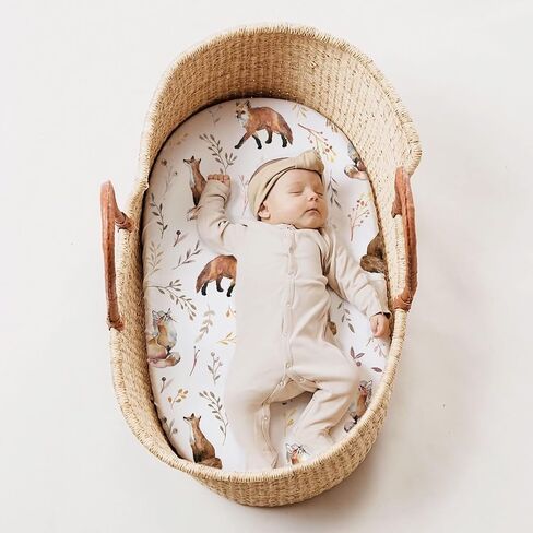 Stretchy Ultra Soft Fitted Bassinet Sheets 3 Pack, Universal Fitted for Oval Rectangle Bassinet Mattresses Safe and Snug, Stylish Bassinet Sheet Gender-Neutral Print for Baby in Saudi Arabia