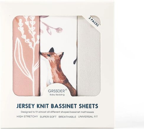 Stretchy Ultra Soft Fitted Bassinet Sheets 3 Pack, Universal Fitted for Oval Rectangle Bassinet Mattresses Safe and Snug, Stylish Bassinet Sheet Gender-Neutral Print for Baby in Saudi Arabia