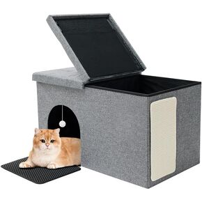 Docal Cat Litter Box Enclosure Hidden Litter Cat Box Furniture Box Hidden Litter Box Furniture with Litter Mat and Odor Control Filter for Large Cats for All Cat Sizes Gray Large in Kuwait
