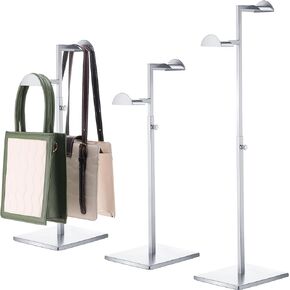 Hicarer Stainless Steel Purse Display Stand Adjustable Height Handbag Display Stand Hanging Double Hook Polished Hanger Bag Holder Stand Hat Jewelry Display Rack for Boutique Store (Black,2 Pcs)