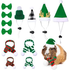 PStarDMoon 12 Pieces Small Animal Christmas Costume Guinea Pig Costume Mini Santa Hats Tiny Santa Hats with Scarfs and Butterfly Ties for Hamster Guinea Pig Chinchilla Hedgehog Rabbit (Green) (Green) in Kuwait