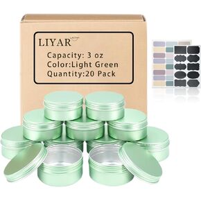 LIYAR 3 أوقية القصدير 20 حزمة علب معدنية الألومنيوم علب مرهم مستديرة علب 3 أوقية مع أغطية المسمار، علب شمعة فارغة علب مستحضرات التجميل DIY علب الصفيح للمراهم أو التوابل أو الشموع (أخضر شاحب) in Kuwait