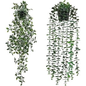 TOTOGA Artificial Hanging Plants 2 Pack Fake Potted Plants for Wall Home Room Office Indoor Decor (2 Pcs)