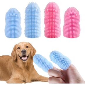 فرشاة أسنان أصابع الكلاب من جويسي، 4 قطع من فرشاة أسنان الكلاب شديدة التحمل، فرشاة أسنان ناعمة من السيليكون للكلاب والقطط (الأزرق والوردي) in Kuwait