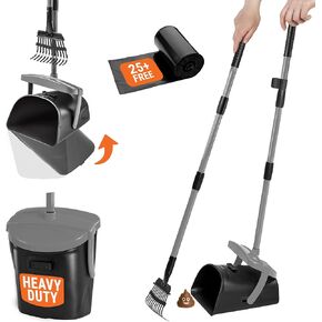 Dog Pooper Scooper with Bag Attachment, 40" Long Handle Pooper Scooper for Large Dogs, Dog Poop Scoop for Yard, Large Capacity Swivel Bin and Rake with 25 Refill Bags for Dogs