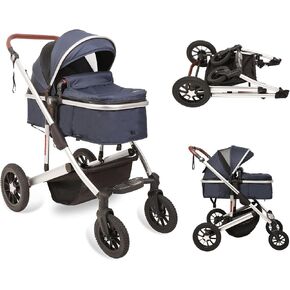 Trenana 2 in1 Baby Stroller,High Landscape Infant Stroller,Reversible Bassinet Stroller,Adjustable Backrest & Canopy,Foldable Aluminum Alloy Anti-Shock Stroller for Newborn (Gold-Black) in Kuwait