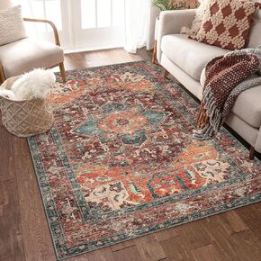 Washable Runner Rug, 2x5 Non-Slip Boho Vintage Hallway Rug Runner with Rubber Backing, Stain Resistant Distressed Carpet Runner for Bedroom, Kitchen, Laundry, Entrance in Kuwait