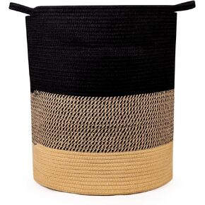 FUNKYHAUS Large Laundry Blanket Basket, 15x18 Black Camel, Woven Baskets for Storage, Storage for clothes, Cotton Rope Basket, Laundry Basket Hamper, Basket for Blankets, Toy Baby Baskets for Decor in Saudi Arabia