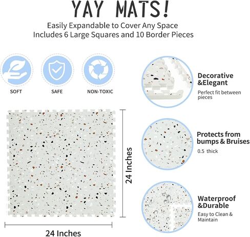 Yay Mats Stylish Extra Large Puzzle Play Mat, Thick, Soft, Non - Toxic Foam Covers 6 ft x 4 ft. Expandable Tiles with Edges - EVA Foam Play Mat for Floor (Carter Mudcloth Tan) in Kuwait
