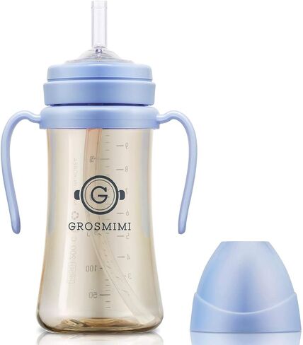 كوب GROSMIMI المضاد للانسكاب والمضاد للانسكاب مع شفاطة مع مقبض للأطفال الرضع والأطفال الصغار، قابل للتخصيص، PPSU، خالٍ من BPA، 10 أونصة (بيج) in Kuwait