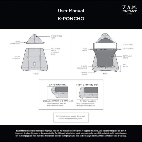 7AM Enfant Baby Carrier Cover - K-Poncho Universal Winter Ultra Soft Plush Lining, Multifunction Stroller & Car Seat Blanket Cover, Water Repellent Bunting Bag for Cold Weather | 0-3T in Kuwait