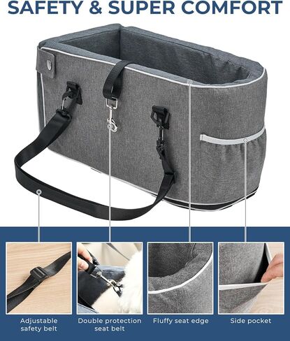 مقعد سيارة للكلاب الصغيرة من بورجيوننيست، مقعد معزز للكلب بوحدة تحكم مركزية مع حزمة جانبية، مقعد سيارة للحيوانات الأليفة مطور مع أحزمة أمان مزدوجة الحماية، وسادة قابلة للغسل، مقود أمان وجيب للتخزين in Kuwait