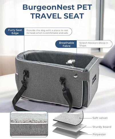 مقعد سيارة للكلاب الصغيرة من بورجيوننيست، مقعد معزز للكلب بوحدة تحكم مركزية مع حزمة جانبية، مقعد سيارة للحيوانات الأليفة مطور مع أحزمة أمان مزدوجة الحماية، وسادة قابلة للغسل، مقود أمان وجيب للتخزين in Kuwait