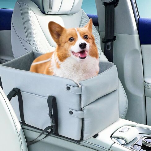 Center Console Dog Car Seat for Small Dog, Removable Washable Center Console Armrest Dog Car Seat to See Out Window Up to 12 Lbs, Portable Dog Booster Seat Fits Perfectly for Car, Travel, Home（Grey） in Kuwait