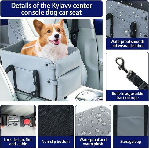Center Console Dog Car Seat for Small Dog, Removable Washable Center Console Armrest Dog Car Seat to See Out Window Up to 12 Lbs, Portable Dog Booster Seat Fits Perfectly for Car, Travel, Home（Grey） in Kuwait