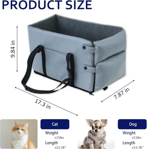 Center Console Dog Car Seat for Small Dog, Removable Washable Center Console Armrest Dog Car Seat to See Out Window Up to 12 Lbs, Portable Dog Booster Seat Fits Perfectly for Car, Travel, Home（Grey） in Kuwait