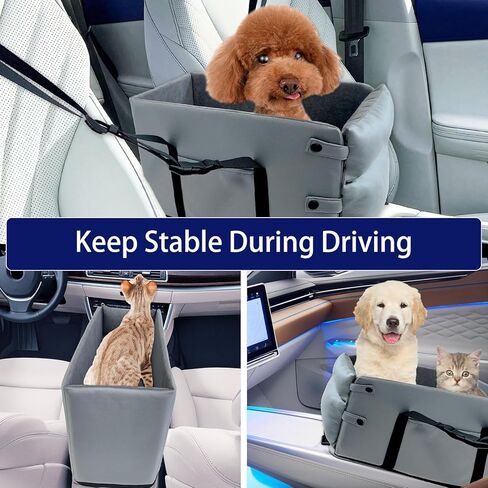 Center Console Dog Car Seat for Small Dog, Removable Washable Center Console Armrest Dog Car Seat to See Out Window Up to 12 Lbs, Portable Dog Booster Seat Fits Perfectly for Car, Travel, Home（Grey） in Kuwait