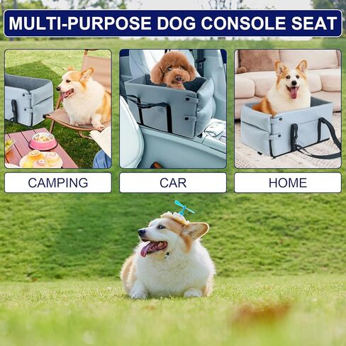Center Console Dog Car Seat for Small Dog, Removable Washable Center Console Armrest Dog Car Seat to See Out Window Up to 12 Lbs, Portable Dog Booster Seat Fits Perfectly for Car, Travel, Home（Grey） in Kuwait