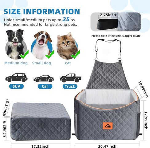 Dianyere Dog Car Seat for Small Medium Dog, Memory Foam Dog Booster Car Seat up to 25lbs with Washable Removable Cover, Anti-Slip Pet Travel Bed with Storage Pocket, Dog Seat Belt, 2 Dog Blankets in Saudi Arabia