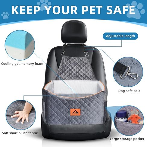 Dianyere Dog Car Seat for Small Medium Dog, Memory Foam Dog Booster Car Seat up to 25lbs with Washable Removable Cover, Anti-Slip Pet Travel Bed with Storage Pocket, Dog Seat Belt, 2 Dog Blankets in Saudi Arabia